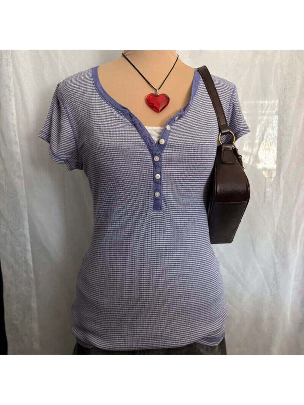 y2k vintage lilac purple striped henley top